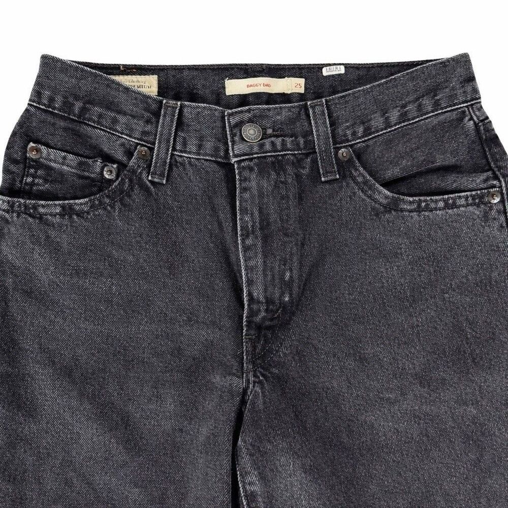 Levis Premium Baggy Dad Jeans Womens 25 (27x27) Black Wide Leg 100% Cotton - Picture 4 of 7